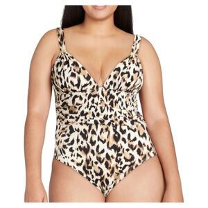 Sofia by Sofia Vergara Women’s XL (16-18) Leopard Print Plunge 1-Piece Swimsuit